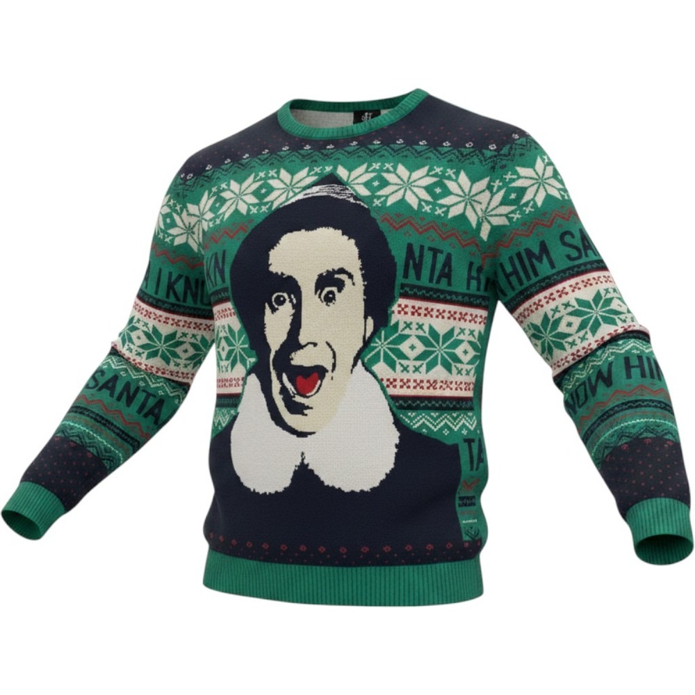 Elf Celebrate Together Sweater Mens Medium Green Santa I Know Him Ugly Christmas
